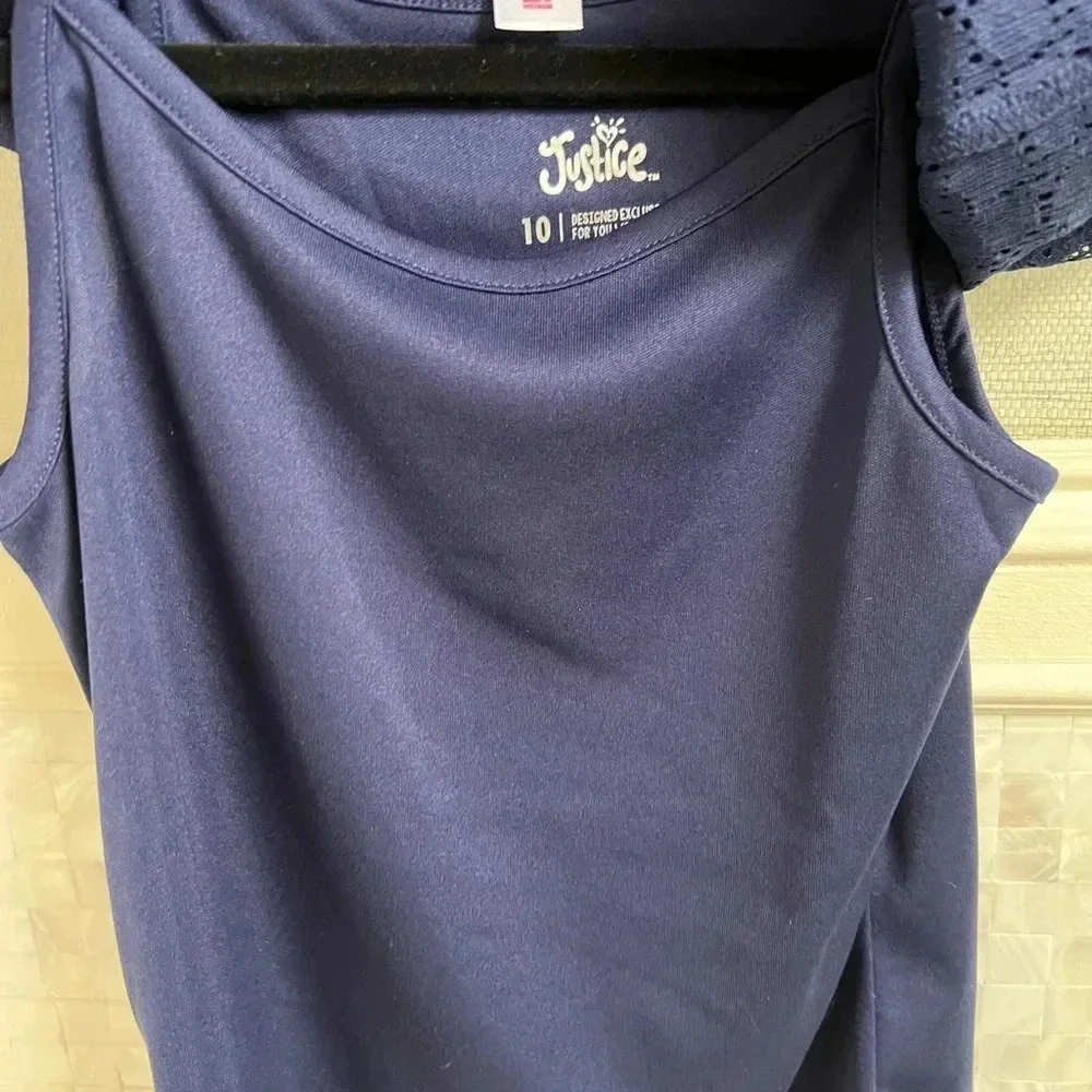 NWT new justice navy blue girls lace short sleeve top with attached cami 10